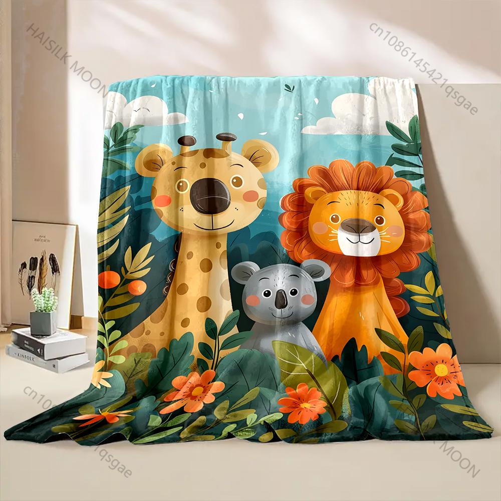 Cartoon Animal Park Printed Blanket Warm and Soft for Home Travel Blanket Sofa Bedding Camping Picnic Car Office Cover Blanket