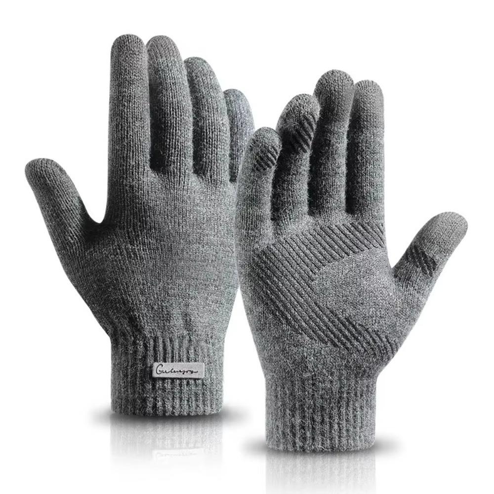 Arctic Velvet Knitted Gloves Warm Men Winter Plush Thick Anti Pilling Wool Touch Screen Gloves Anti Slip Windproof Mittens
