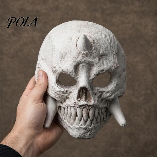 Masque d'Horreur Intégral Masque Squelette Halloween, Crâne à Crocs Style Vintage Usé Cosplay pour Fête Costumée Accessoires Respirant