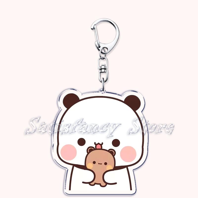 Bubu Dudu Cartoon White and Grey Couple Bears Keychains Ring for Accessories Bag Pendant Key Chain Jewelry Fans Lovers Gifts