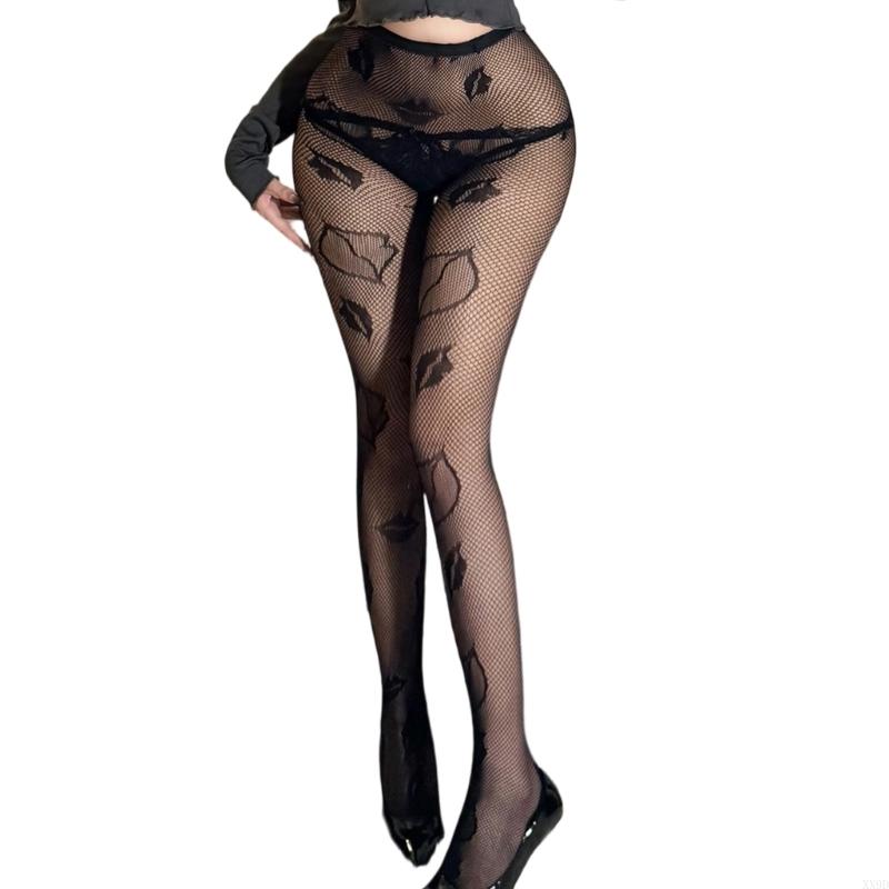 Damen Elegante Tights Strümpfe Mit Lippenmuster Netzstrumpfhose Dessous Leggings Für Party Und Freizeit