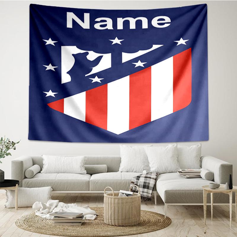 Custom Name Atlético Madrid Print Tapestry, Backdrop, Easy Setup, Ideal for Bedroom, Office & Living Room, with Aesthetic Wall Hanging Decor.