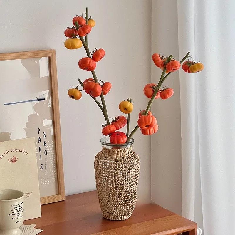 For Harvested Simulation Small Pumpkin Vase Decoration Living Room High-End Faux Een Plant Fruit Desktop Floral Art Decor