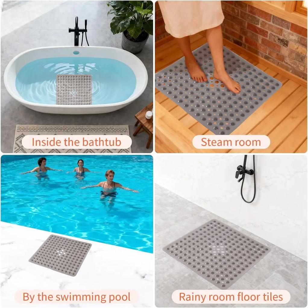 Square Shower Mat Bathtub Mat Non Slip 53x53cm, Square Bath Mat for Inside Shower Tub, Shower Stall Mats for Bathroom Floor
