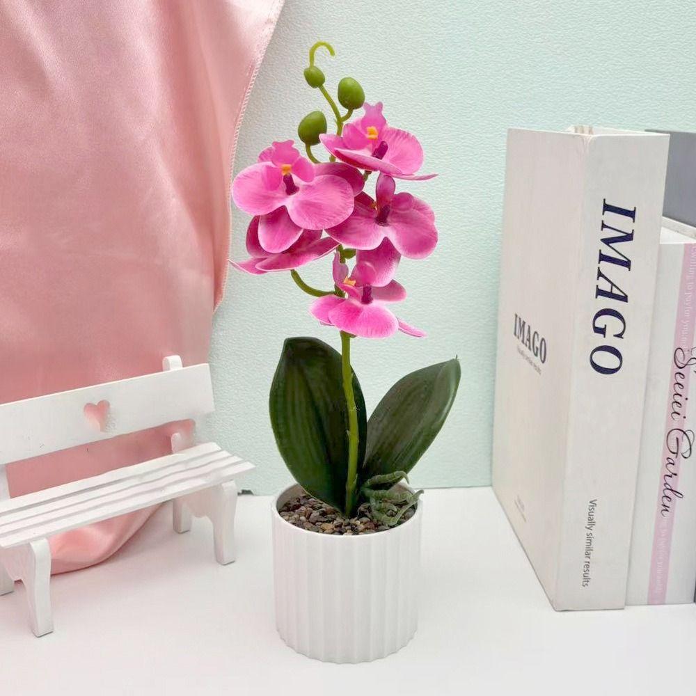 New with Pots Artificial Phalaenopsis Miniscape Vibrant Color Artificial Phalaenopsis Potted Plant Realistic Artificial Flower