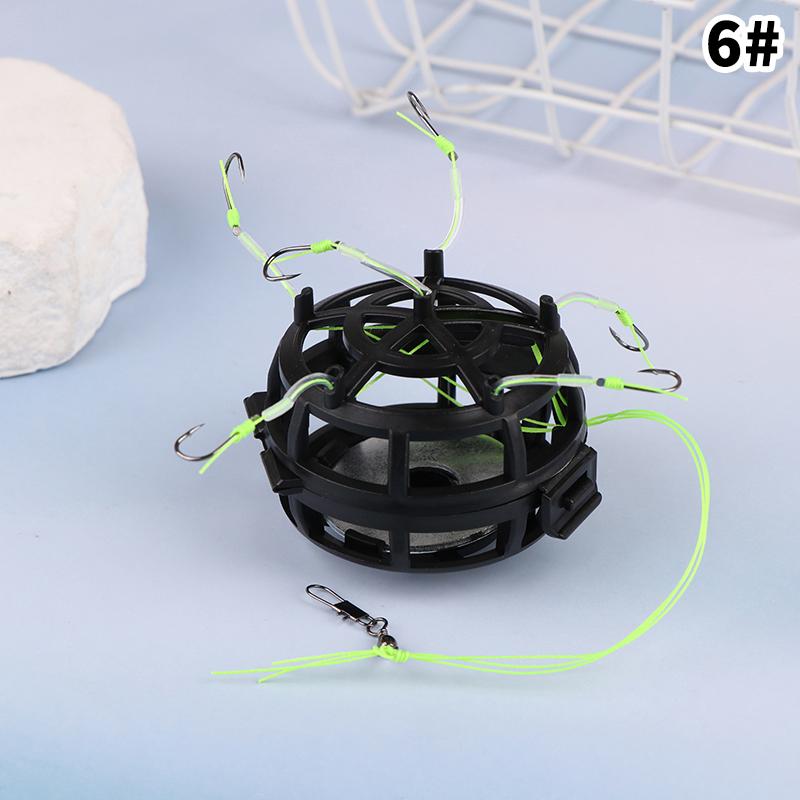 Schnurhaken Angelköderkorb 6 Haken Kohlenstoffstahl Vorfach Futterkorb Blei Design Quadratische Köderform Angel-Federköderkorb