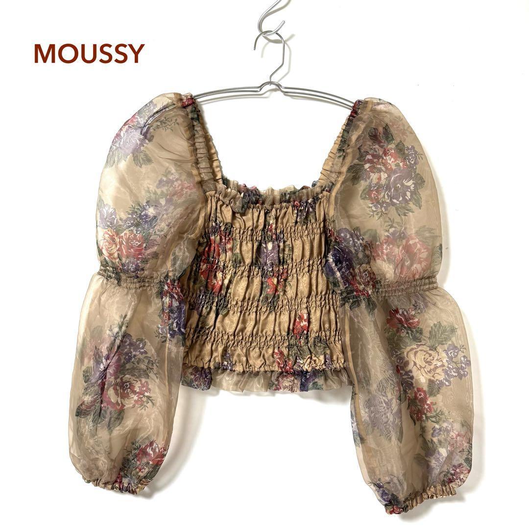 Good condition MOUSSY SHEER SHIRRING FLOWER blouse floral pattern