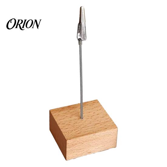 Wooden Note Clip Cube Memo Stand, Display Solid Wood Square Base Photo Card Holder, Vertical Receipt Holder for Wedding Party or Office Document Stand