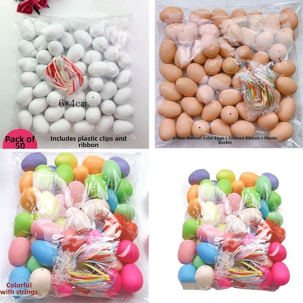 50Pcs Colorful Plastic Easter Eggs Handmade Easter Party Decoration Plastic Fake Egg  Home Decor