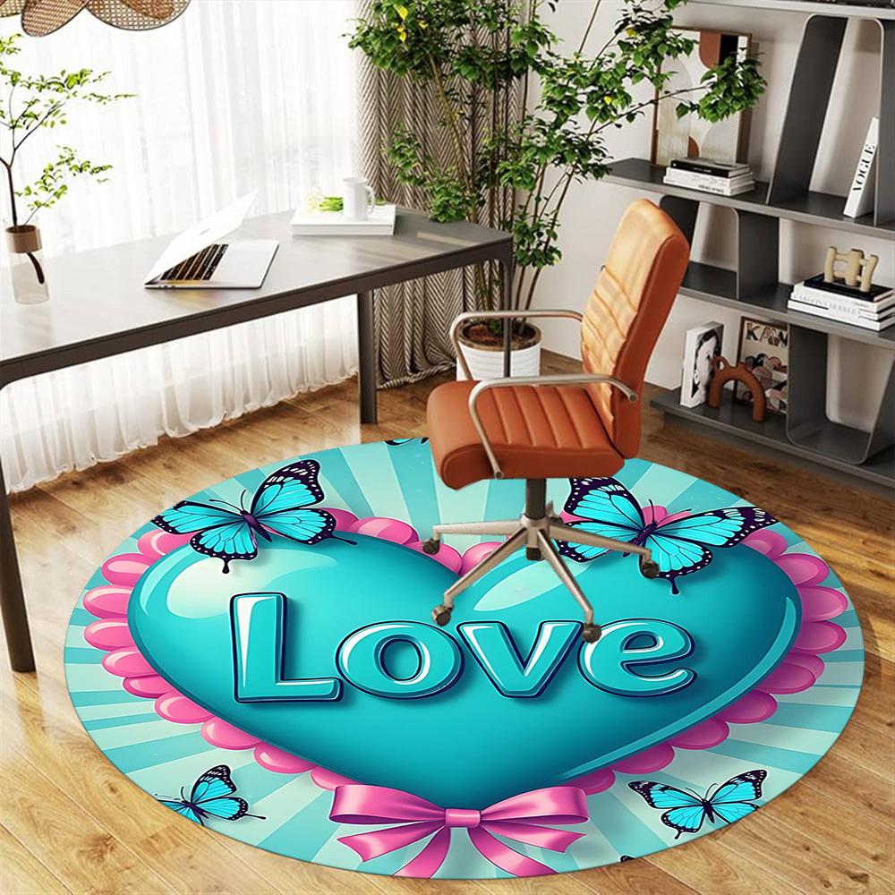 1pc Love Butterfly Round Chair mat office Area Rug - Non-Slip, Floor Mat for Office, Bedroom, and Indoor Decor p127129