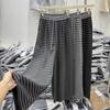 Women's Striped Black & Gray Wide-Leg Pants - Relaxed Fit, Versatile & Slimming, Floor-Length for Spring/Summer.