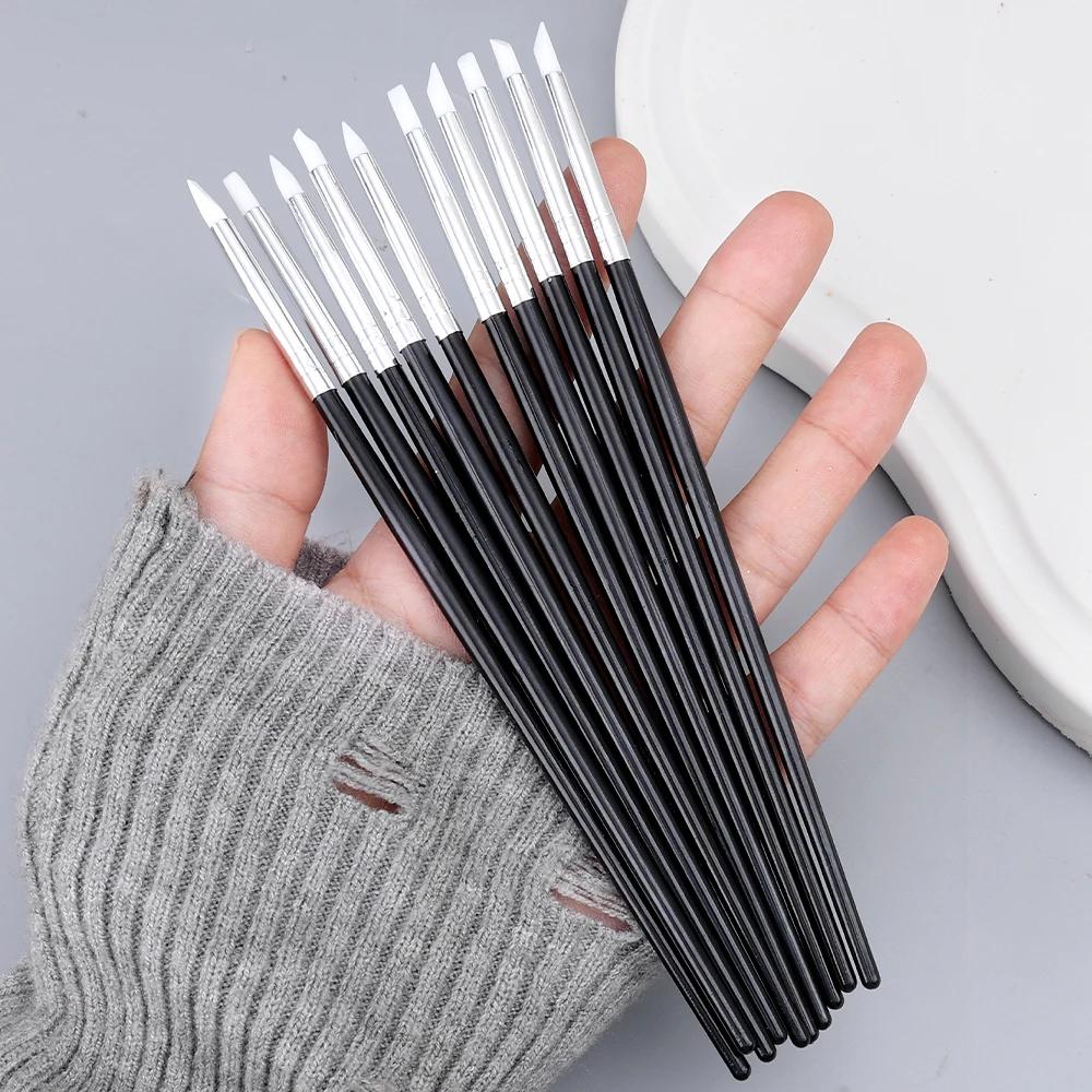 5Pcs DIY Nail Brushes Nail Art Carving Emboss UV Gel Shaping Pen Silicone Hollow Pottery Sculpture Tools Dotting Nail Brush