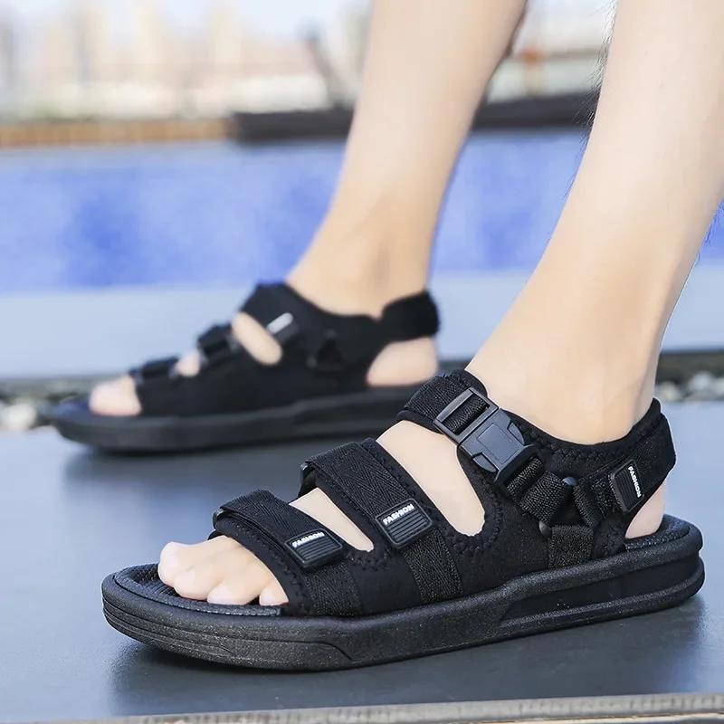 Whoholl Brand Men's Slippers Summer New Sandals Men Canvas Sandals Adult Thick-soled Beach Shoes Non-slip Open-toe Sandals 39-46