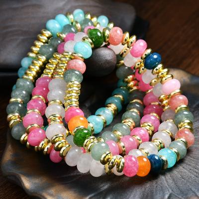 Bohemia Style Colorful Natural Stone Beads Hand Bracelet 18K Gold Plated Women's Handmade Jewelry Luxury Gift Accessory