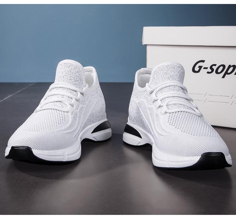 Men's Flyknit Height-Increasing Running Shoes - Breathable Mesh, Thick Sole, Low-Top, Spring/Summer Casual Sportswear.