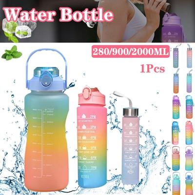 1Set Gradient Color Straw Drinking Water Bottle Large Capacity Outdoor Drinking Kettle Portable 280/900/2000ml Portable Leakproof Cold Water Cup