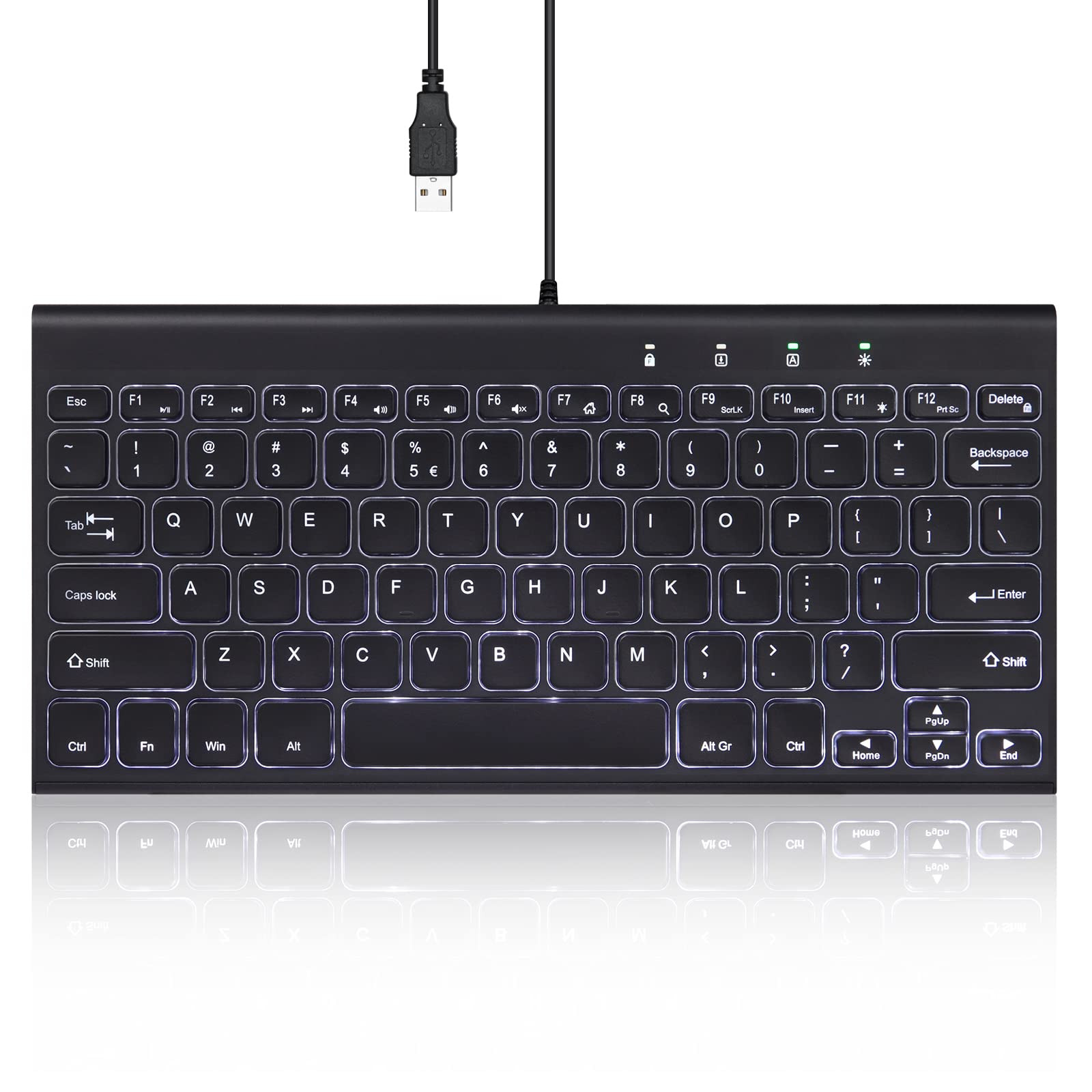 

Perix PERIBOARD-429 US Backlit Keyboard, Wired USB, White LED, Illuminated Keyboard - Tenkeyless, Mini Size, 282x135x14mm - Scissors - English Layout