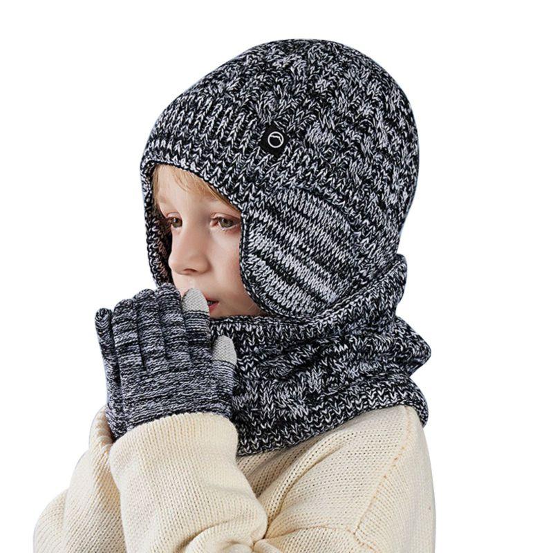 Kids Winter Knitted Warm Hat Scarf Gloves 3pcs Sets