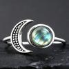 Moonstone CopperMoon Ring, Vintage Crescent & Starry Pattern Open Ring, Boho Women's Fashion Jewelry Cross-Border  Gift