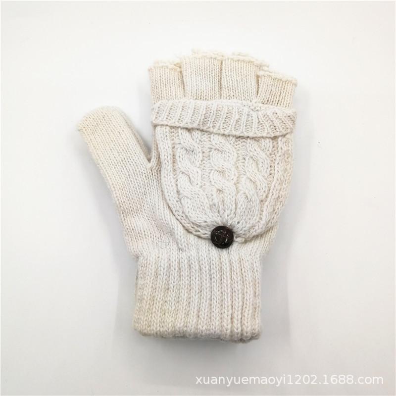 Wool Gloves Men'S And Women'S Snowflake Flip Dual-Purpose Thermal Half-Finger Gloves Deer Knitted Split-Finger Gloves