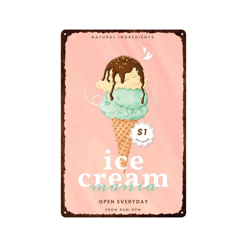 Metal Plate Tasty Cute Ice Cream Sundaes Milk Shake Painting Iron Tin Sign Wall Art Pictures For Kitchen Dessert Shop Home De