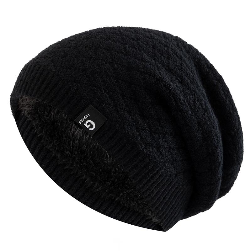New Unisex Slouchy Winter Hats Add Fur Lined Men And Women Warm Beanie Cap Casual Label Decor Winter Knitted Hats