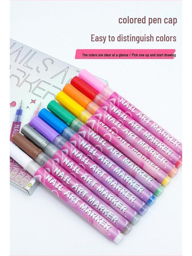 Cross 0.5mm Nail Art Pen Set - 12 Colors for DIY Dotting, Painting & Graffiti