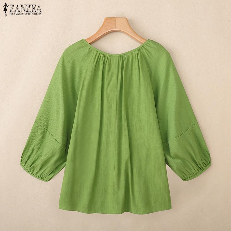 ZANZEA Lässige, lockere Bluse mit Rundhalsausschnitt und 3/4-Ärmeln für Damen