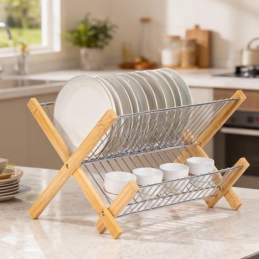 Foldable Bamboo Drain Rack Bamboo Kitchen Storage Organizer New Foldable Dish Rack For Kitchen