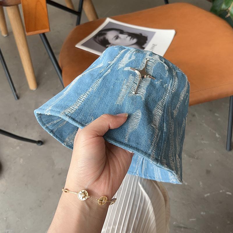 Summer hat women's cross denim bucket hat sunshade basin hat versatile double-sided bucket hat