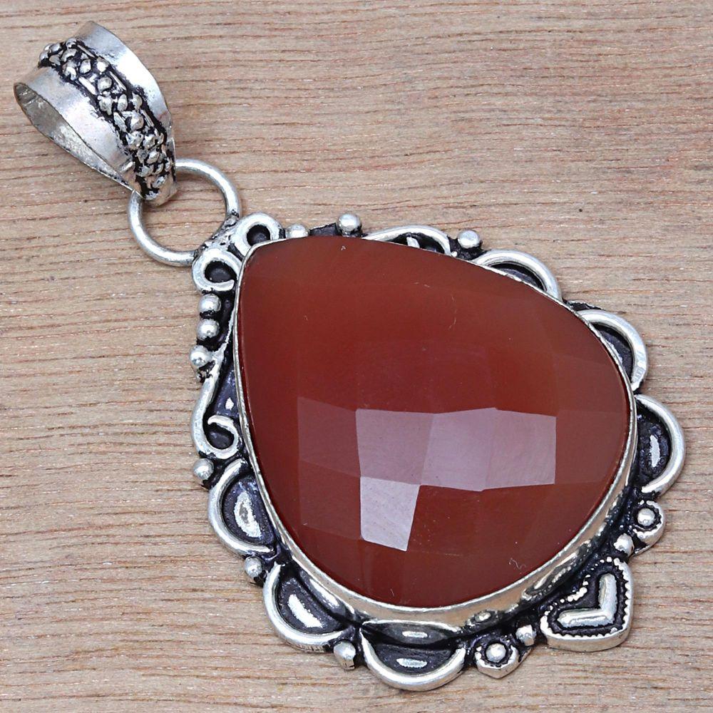 Necklace Red Onyx Cut Gemstone Handmade Antique Jewelry 2"