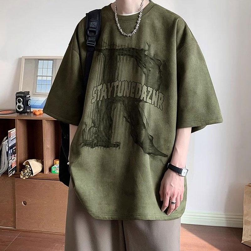 

Американские пуловеры с ретро-буквами, мужская одежда, с круглым вырезом, с принтом, летние, повседневные, свободного кроя, в молодежном стиле, уличная мода, футболки с коротким рукавом XXXL армия зеленый