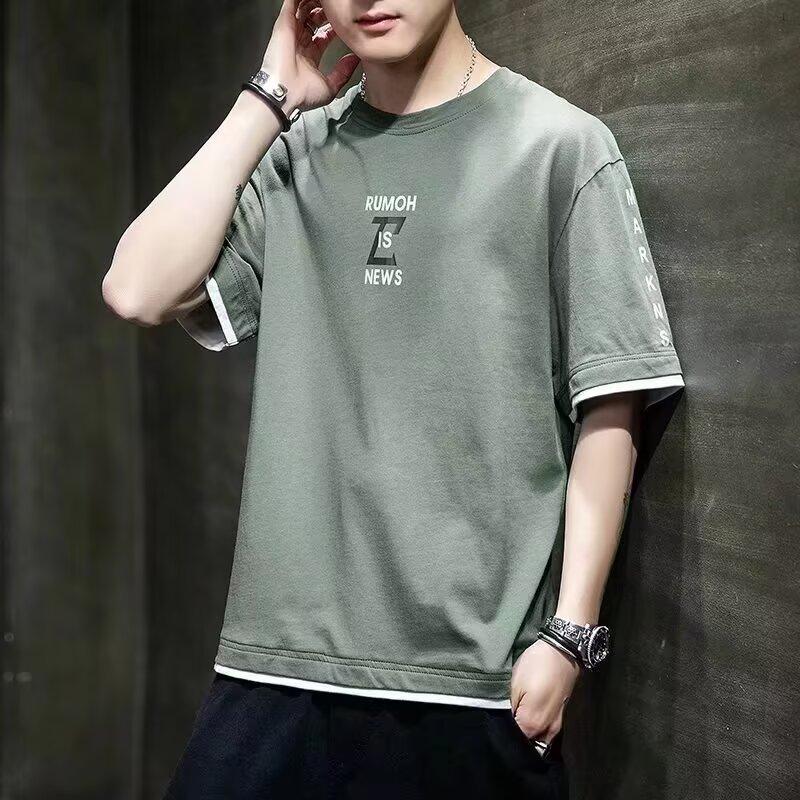 Fake Two-Piece Short-Sleeved T-Shirt Men'S Summer New Youth Leisure Sports Round Neck Short-Sleeved Thin Bottoming Shirt Trendy Brand