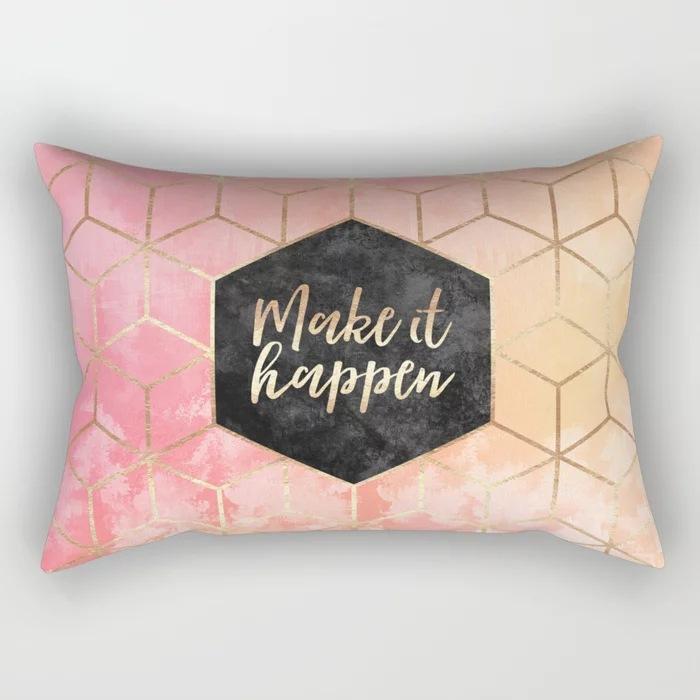 Geometric Letter Peach Leather Velvet Pillowcase Office Car Pillowcase