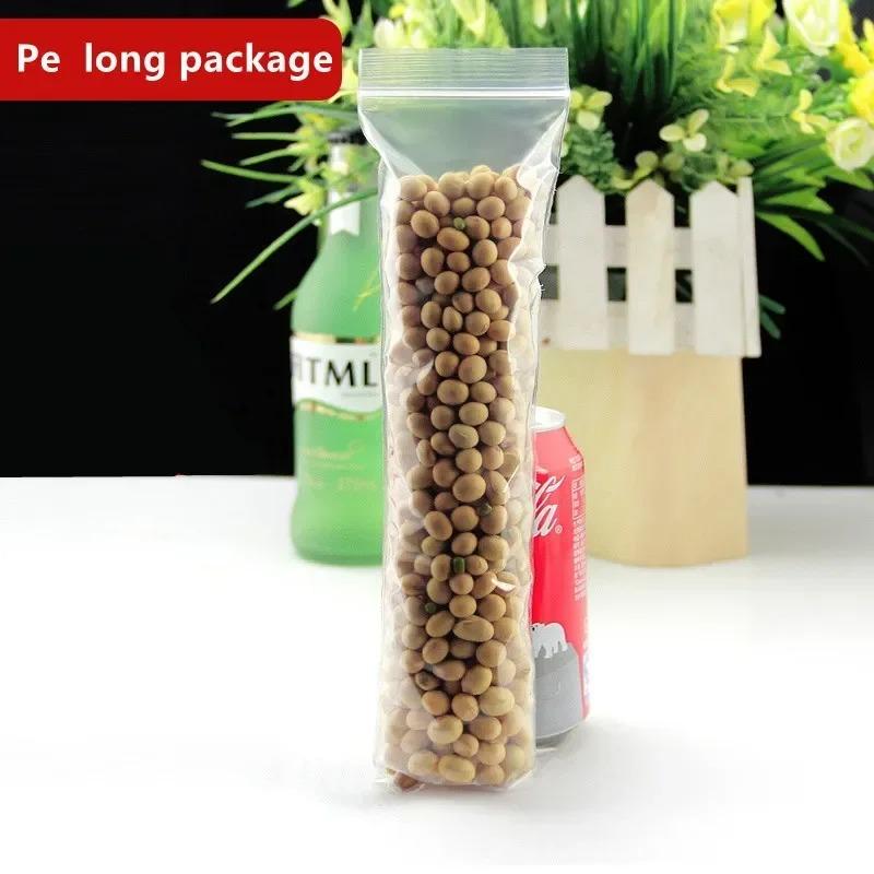 100 Stück PE Lange Form Transparent Zip-Lock-Beutel Rechteckig Kunststoff Dicke Verpackungsbeutel Streifen-Reißverschluss Wiederverschließbar Schlank Dicke Verpackungsbeutel