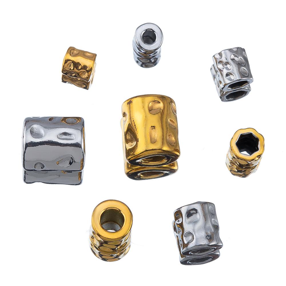 10PCS Stainless Steel Gold Plated Round Oval Dots Texture Cylinder Spacer Beads for Needlework DIY Bracelet Jewelry Making Craft