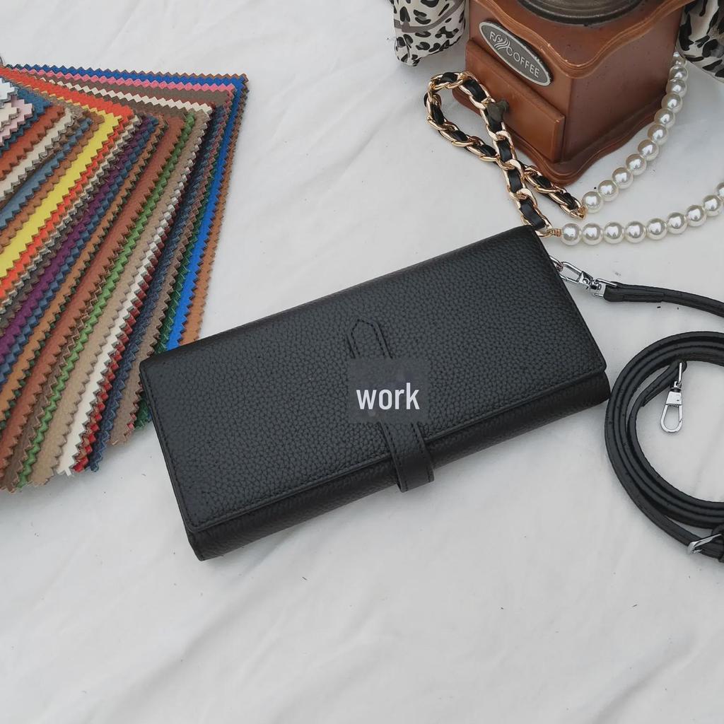 Litchi Grain Cowhide Women's Long Wallet: Large Capacity, Fashionable, Versatile Two-Fold Handbag