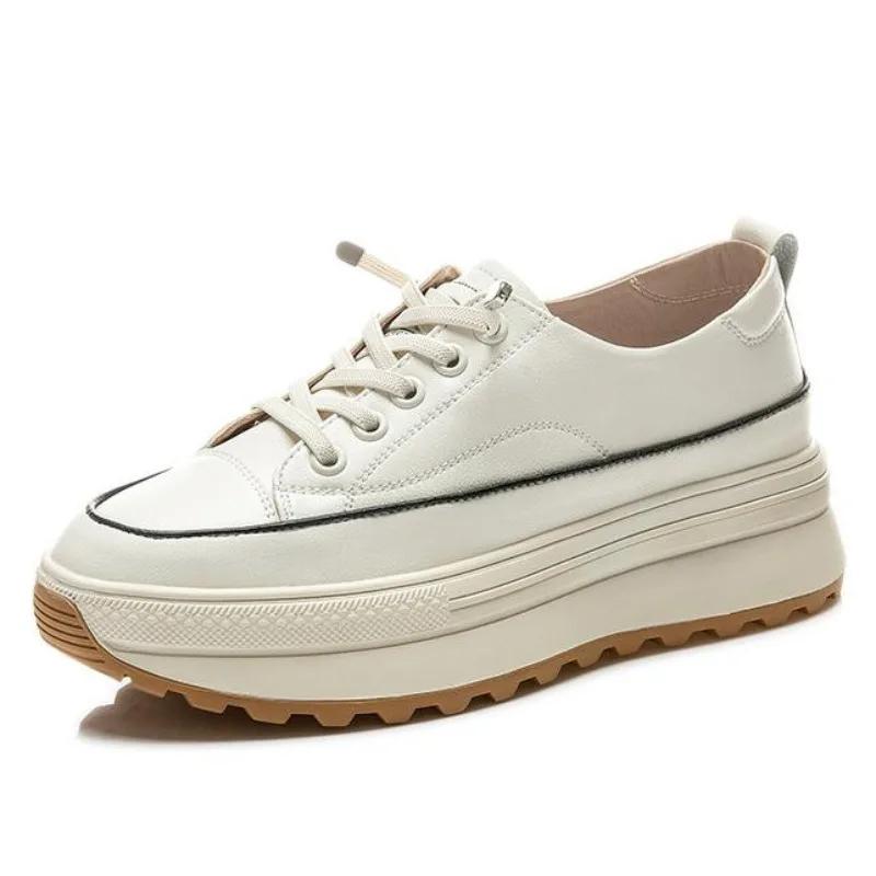 Fashion 5CM Genuine Leather Women Shoes Platform Wedge Skate Boarding High Brand Heels Casual Summer Vulcanize Shoes Spring Autumn Shoes