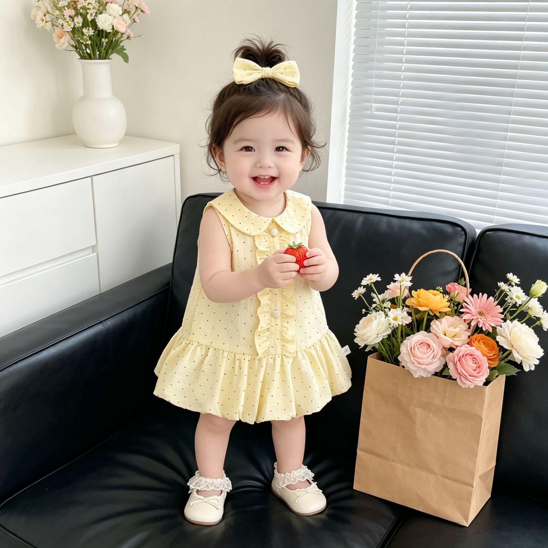 Girls Summer Polka Dot Tank Dress Sweet Blossom Princess Sundress 73