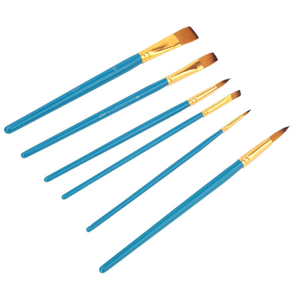 6pcs Wooden Handle Drawing Pen Nylon Hair Paint Brush Set Art Craft Watercolor Painting(Blue)