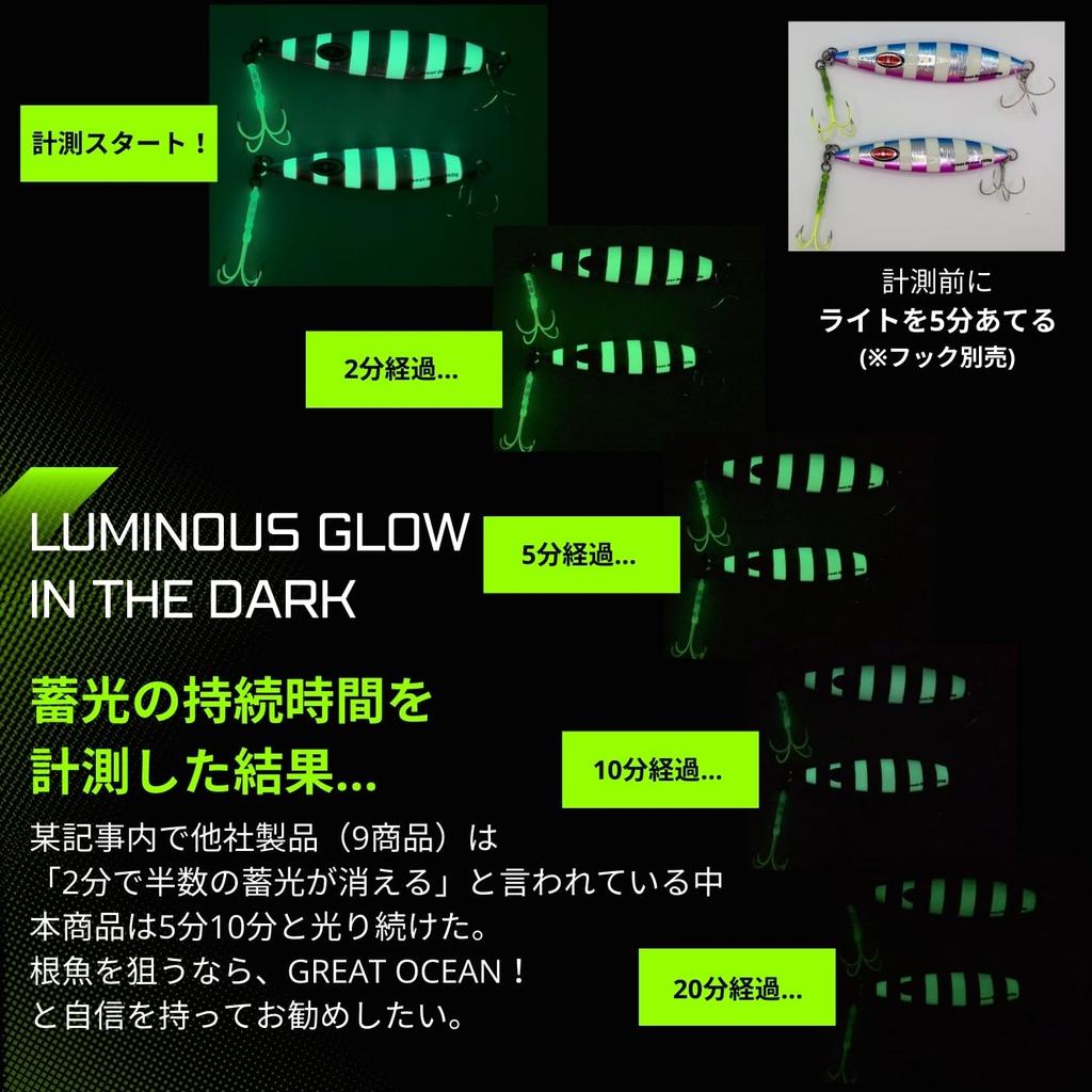 GreatOcean Metal Jig Slow Jig Set (100g, Set of 4) - Glow-in-the-Dark for Offshore Fishing - Hairtail, Bluefish, and Rockfish