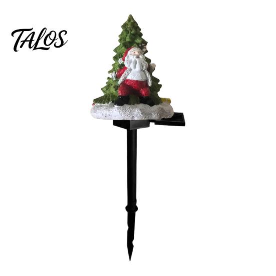 Energy Saving Outdoor Lighting Christmas Solar Garden Light, Santa Tree Resin Yard Stake Decor with Auto Sensor LED Landscape Warm Glow, Waterproof
