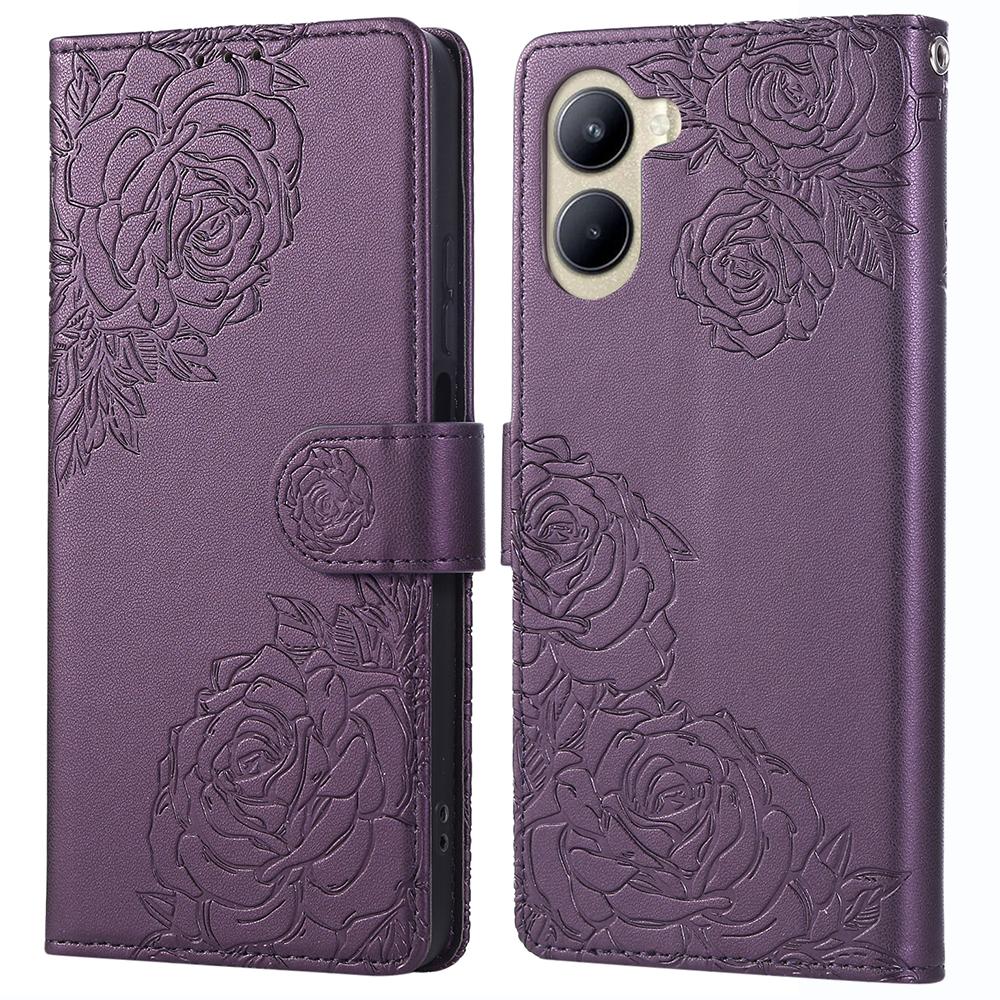 For Realme C33 4G/C33 2023 4G Case Rose Flower PU Leather Wallet Phone Cover with 3 Card Slots
