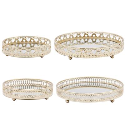 Nordic Luxury Metal Mirror Tray Round Plate Desktop Jewelry Storage for Coffee Table Dresser Bathroom Bedroom Home Decor
