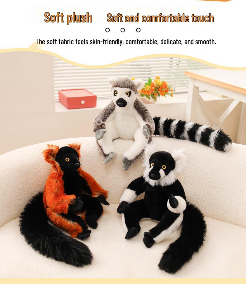 Lemur Plush Toy - Long-Tailed Monkey Doll for Kids' Birthday Gift