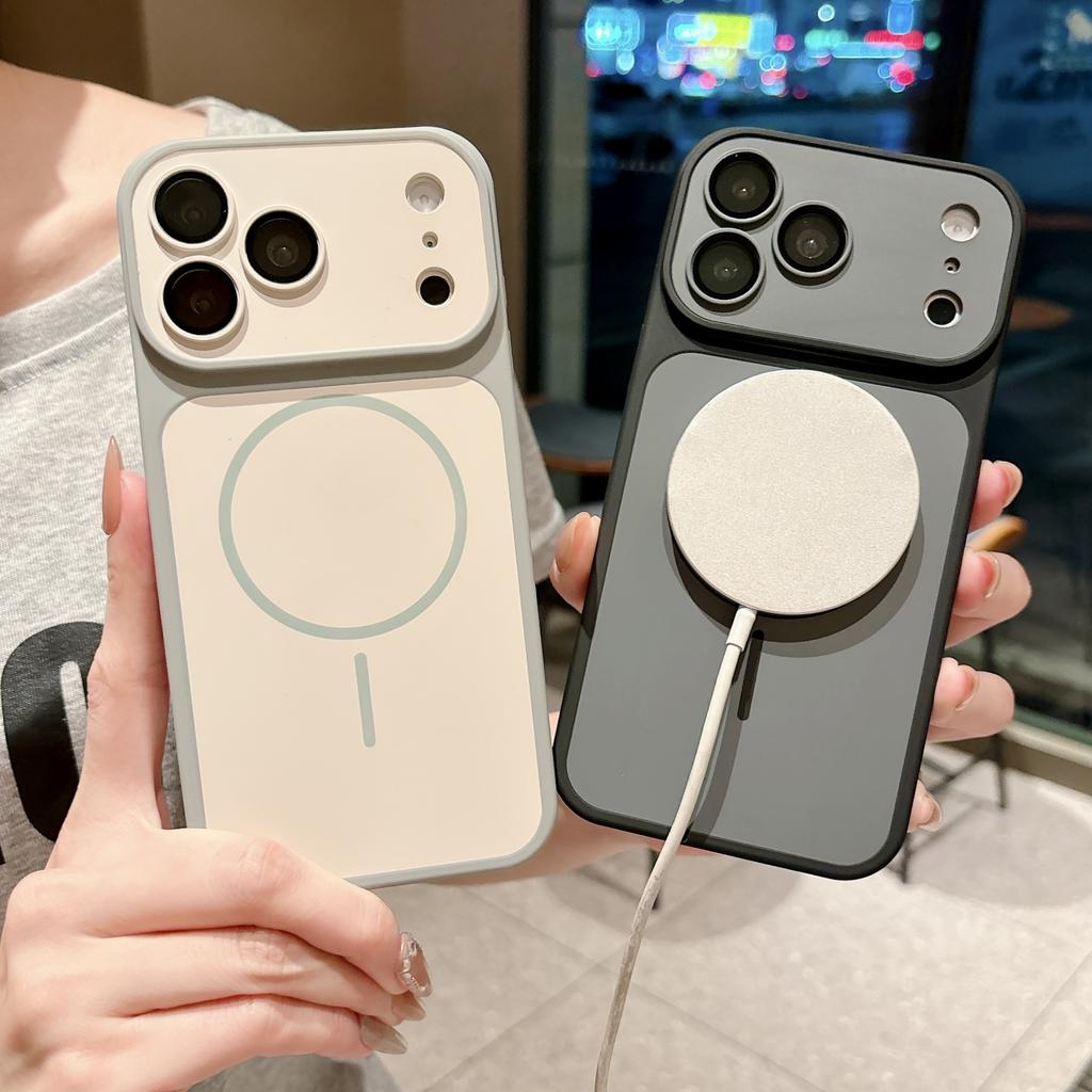 Suitable for Apple 17promax Thin Ring Magnetic Skin Suction Mobile Phone Case iPhone16 Contrasting Color 15 All-inclusive