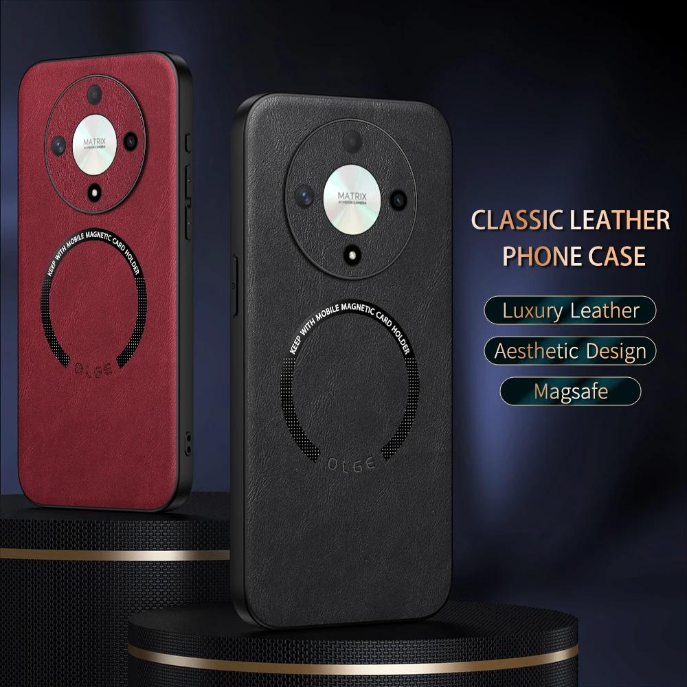 For Honor X9B Fine Hole PU Cow Pattern Leather Outer Magnetic Ring Soft Edge Anti-Drop Anti-Fingerprint Phone Case