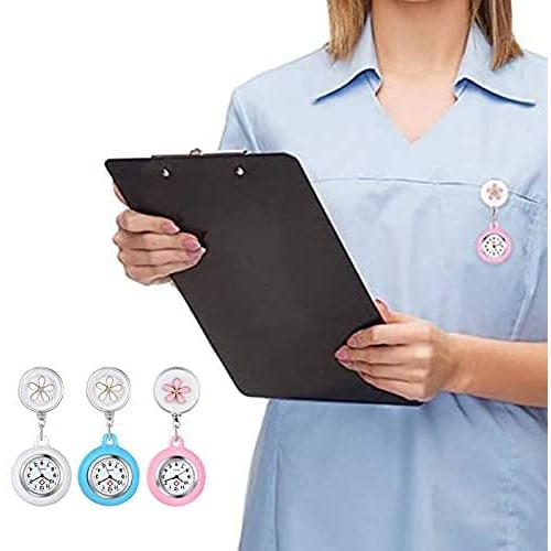 PULABO Nurse Watch, Pocket Watch for Nurses, Clip-on Pocket Watch, Unisex, Easy-to-Read Numerals, Flower Petal Decoration, Cute Gift for Birthdays, St