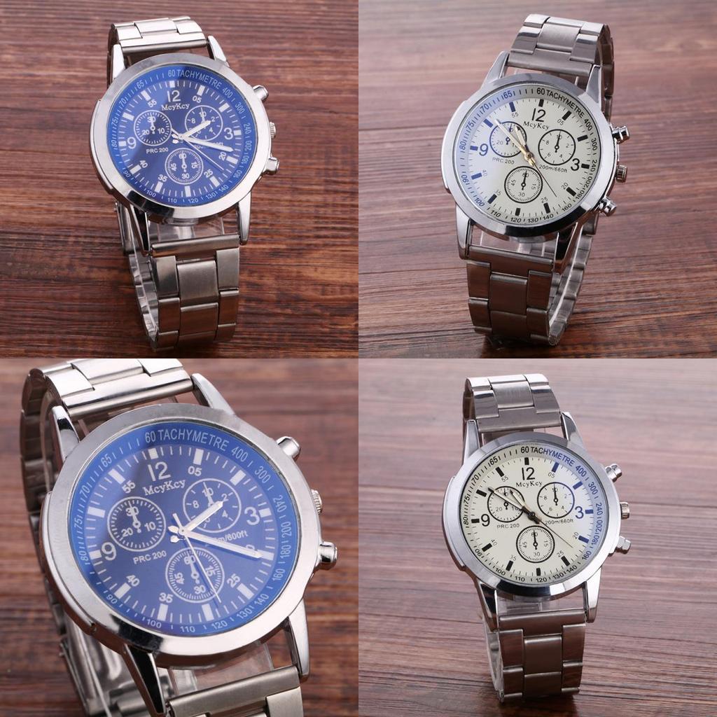 Atemberaubende Blaues Licht Glas Drei-Augen Stahlarmband Uhr Für Männer Quarz Uhr Perfektes Geschenk Für Männer