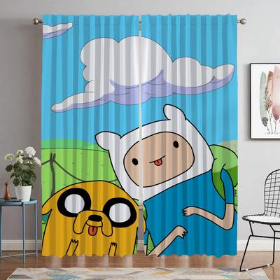 Adventure Time Curtains for Bedroom Kitchen Curtains 2 Pieces Partition Shades Blackout Curtain Halloween Decoration Living Room